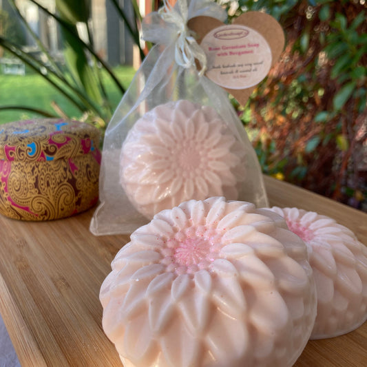 Rose Geranium Soap in Organza Bag